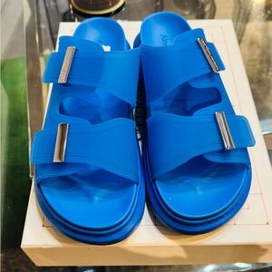 Alexander McQueen Lake Blue and Silver Sandals